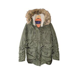 Madden Girl Anorak Olive Green Faux Fur Hooded Jacket L